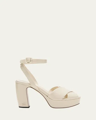 Miu Miu Patent Crisscross Block-heel Platform Sandals In Neutral