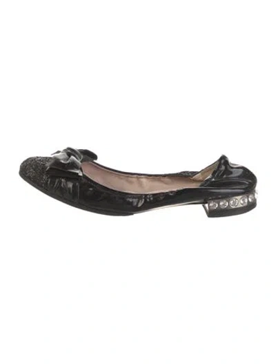 Pre-owned Miu Miu Patent Leather Animal Print Ballet Flats In Black