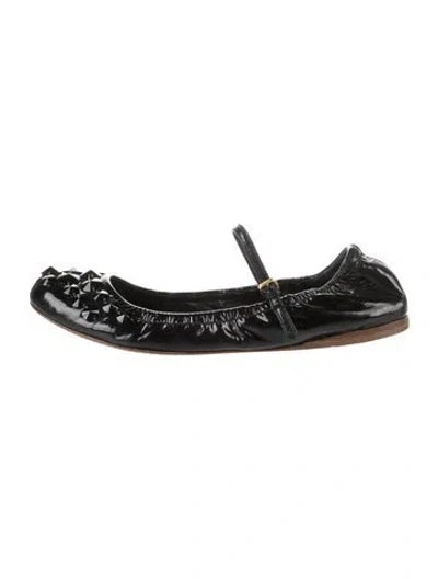 Pre-owned Miu Miu Patent Leather Animal Print Ballet Flats In Black