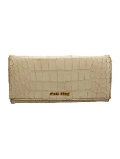 Pre-owned Miu Miu Patent Leather Animal Print Continental Wallet In Neutrals