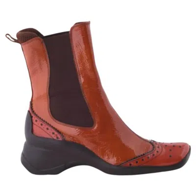 Pre-owned Miu Miu Patent Leather Ankle Boots - '90s In Brown