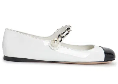 Pre-owned Miu Miu Patent Leather Ballerinas Black (women's) Sneakers In White