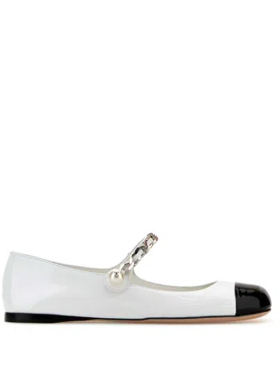 Miu Miu Pearl-detail Leather Ballerina Shoes In White