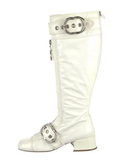 Pre-owned Miu Miu Patent Leather Boots In White