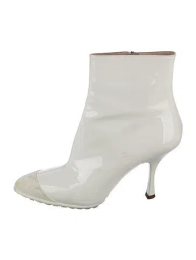 Pre-owned Miu Miu Patent Leather Boots In White
