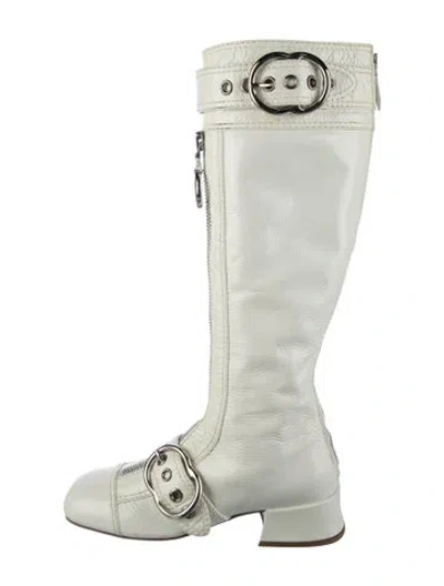 Pre-owned Miu Miu Patent Leather Boots In White