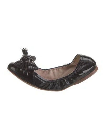 Pre-owned Miu Miu Patent Leather Bow Accents Ballet Flats In Black