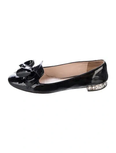 Pre-owned Miu Miu Patent Leather Bow Accents Ballet Flats In Black