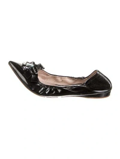 Pre-owned Miu Miu Patent Leather Bow Accents Ballet Flats In Black