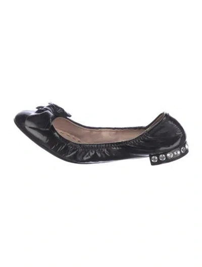 Pre-owned Miu Miu Patent Leather Bow Accents Ballet Flats In Black