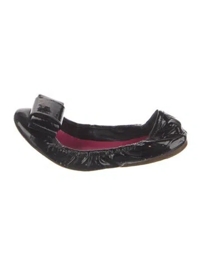 Pre-owned Miu Miu Patent Leather Bow Accents Ballet Flats In Black