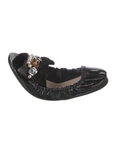Pre-owned Miu Miu Patent Leather Bow Accents Ballet Flats In Black