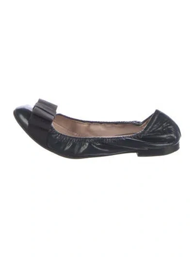 Pre-owned Miu Miu Patent Leather Bow Accents Ballet Flats In Blue