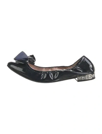 Pre-owned Miu Miu Patent Leather Bow Accents Ballet Flats In Blue