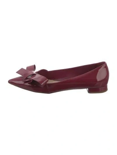 Pre-owned Miu Miu Patent Leather Bow Accents Ballet Flats In Burgundy
