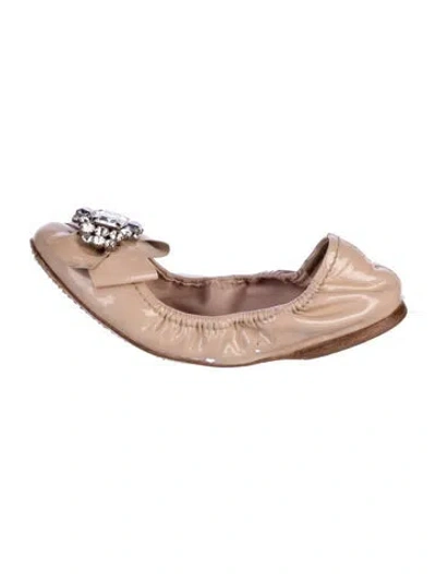 Pre-owned Miu Miu Patent Leather Bow Accents Ballet Flats In Neutral