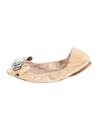 Pre-owned Miu Miu Patent Leather Bow Accents Ballet Flats In Neutral