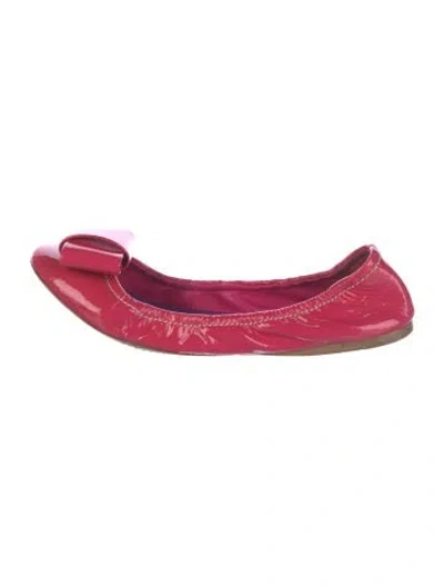 Pre-owned Miu Miu Patent Leather Bow Accents Ballet Flats In Pink