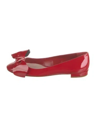 Pre-owned Miu Miu Patent Leather Bow Accents Ballet Flats W/ Tags In Red