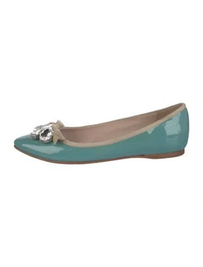 Pre-owned Miu Miu Patent Leather Bow Accents Flats In Blue