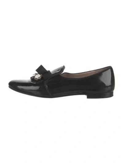 Pre-owned Miu Miu Patent Leather Bow Accents Loafers In Black