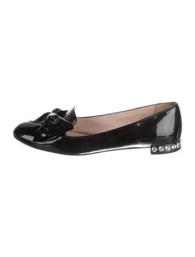 Pre-owned Miu Miu Patent Leather Bow Accents Loafers In Black