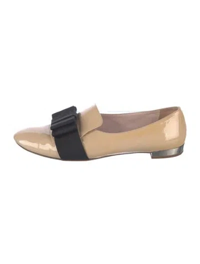 Pre-owned Miu Miu Patent Leather Bow Accents Loafers In Black/neutrals