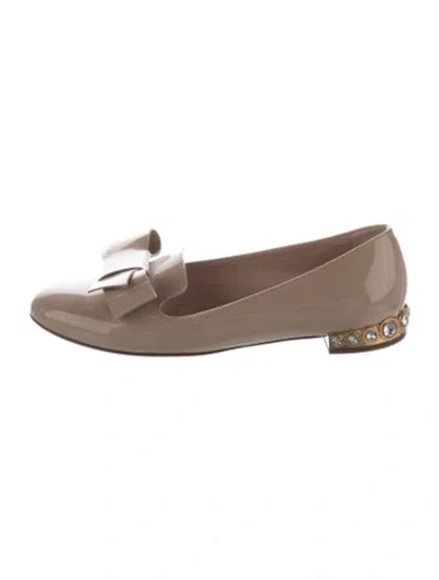 Pre-owned Miu Miu Patent Leather Bow Accents Loafers In Neutrals