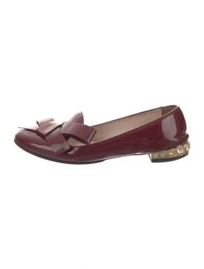 Pre-owned Miu Miu Patent Leather Bow Accents Loafers In Pink