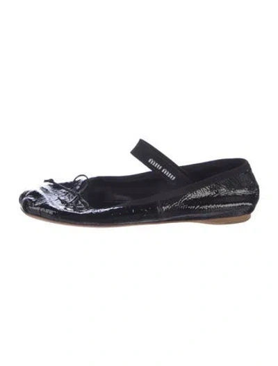 Pre-owned Miu Miu Patent Leather Bow Accents Mary Jane Flats In Blue