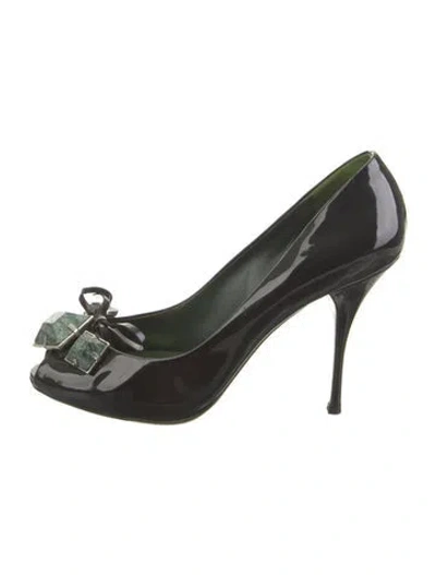 Pre-owned Miu Miu Patent Leather Bow Accents Pumps In Black