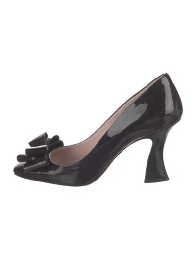 Pre-owned Miu Miu Patent Leather Bow Accents Pumps In Black