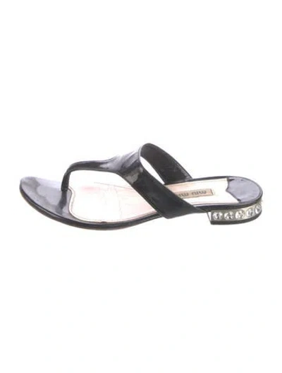 Pre-owned Miu Miu Patent Leather Bow Accents Slides In Black