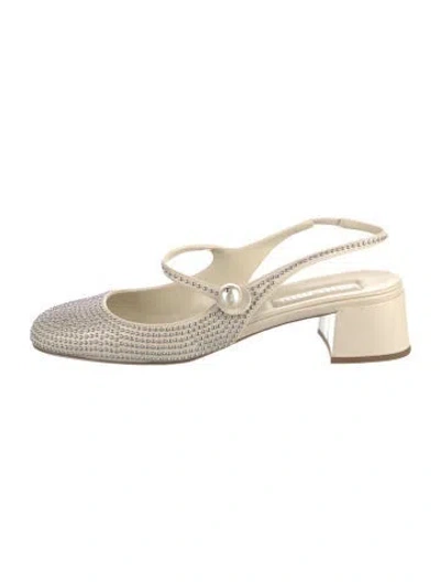 Pre-owned Miu Miu Patent Leather Chain-link Accents Espadrilles In Neutrals