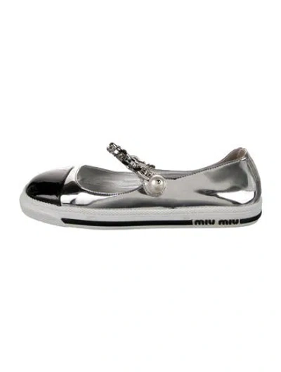 Pre-owned Miu Miu Patent Leather Chain-link Accents Mary Jane Flats In Multi