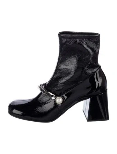 Pre-owned Miu Miu Patent Leather Chain-link Accents Sock Boots In Black