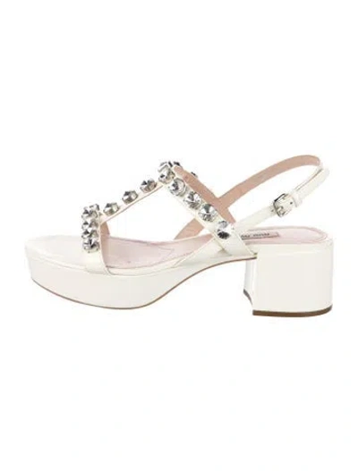 Pre-owned Miu Miu Patent Leather Chain-link Accents T-strap Sandals In White