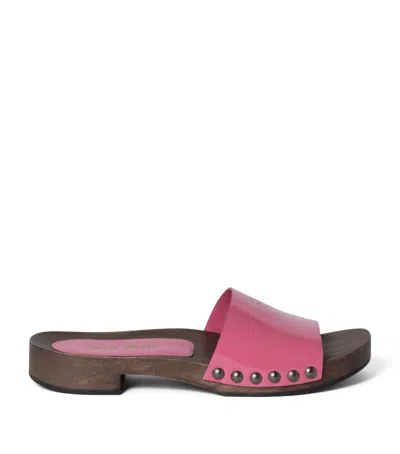Miu Miu Leather Sandals With Wooden Clog In Pink