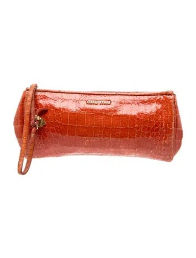 Pre-owned Miu Miu Patent Leather Clutch In Pink