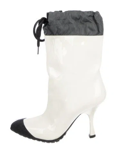 Pre-owned Miu Miu Patent Leather Colorblock Pattern Boots In White