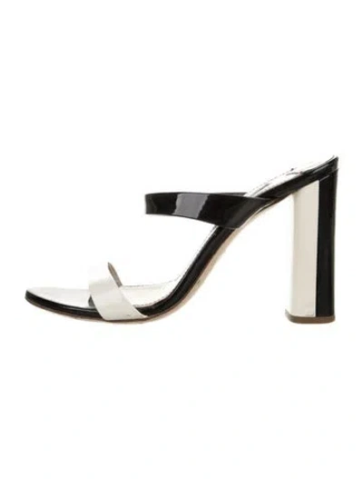 Pre-owned Miu Miu Patent Leather Colorblock Pattern Mules In Black