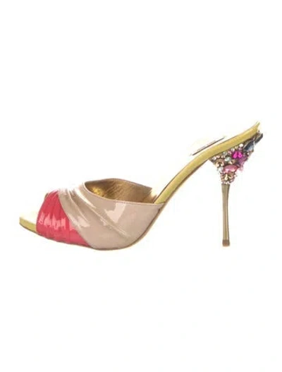 Pre-owned Miu Miu Patent Leather Colorblock Pattern Mules In Yellow