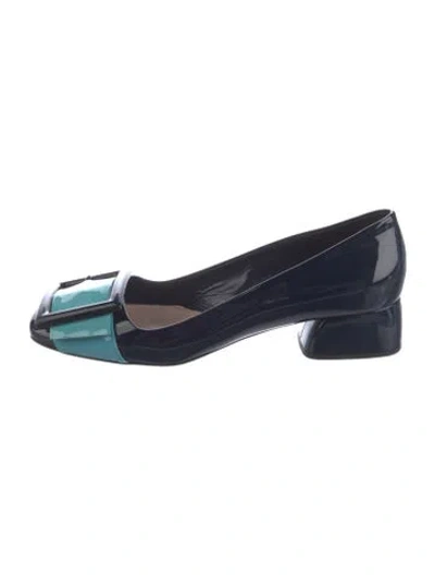 Pre-owned Miu Miu Patent Leather Colorblock Pattern Pumps In Blue