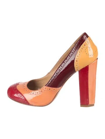 Pre-owned Miu Miu Patent Leather Colorblock Pattern Pumps In Pink