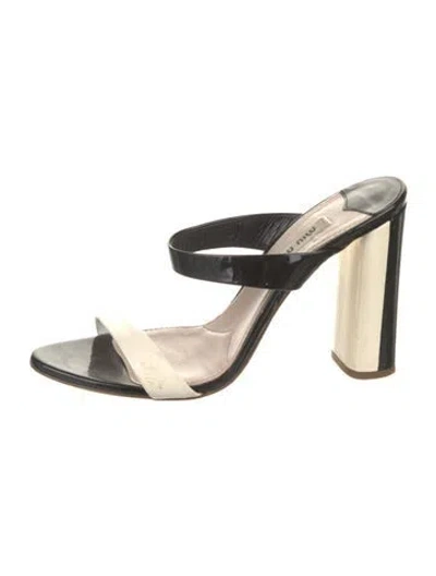 Pre-owned Miu Miu Patent Leather Colorblock Pattern Slides In Black