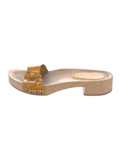 Pre-owned Miu Miu Patent Leather Colorblock Pattern Slides In Black