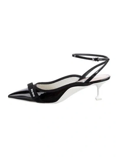 Pre-owned Miu Miu Patent Leather Colorblock Pattern Slingback Pumps In Black