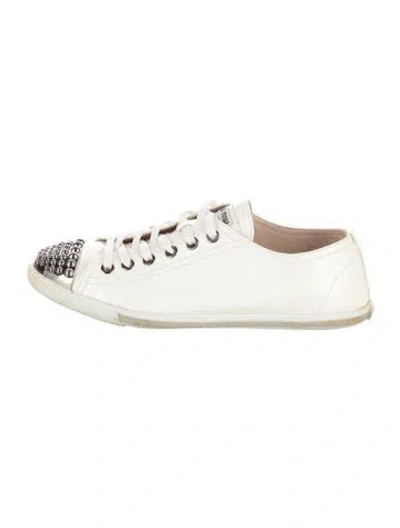 Pre-owned Miu Miu Patent Leather Colorblock Pattern Sneakers In Neutral