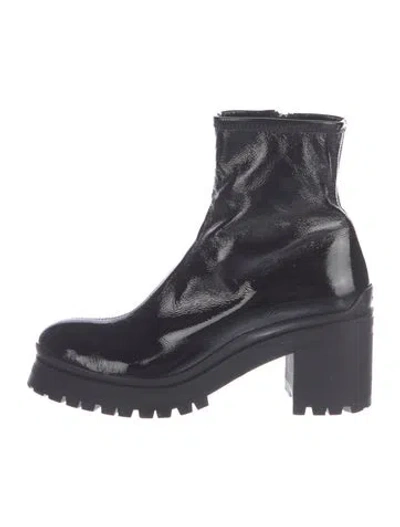 Pre-owned Miu Miu Patent Leather Combat Boots In Black