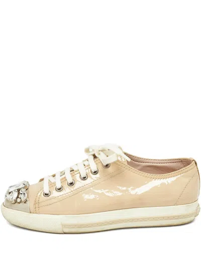 Pre-owned Miu Miu Patent-leather Crystal-embellished Sneakers